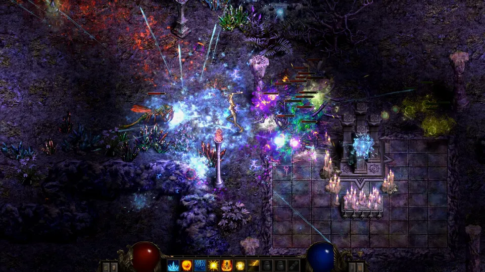 Official Shadow Dungeon Steam screenshot of elemental combat inside a gothic dungeon.